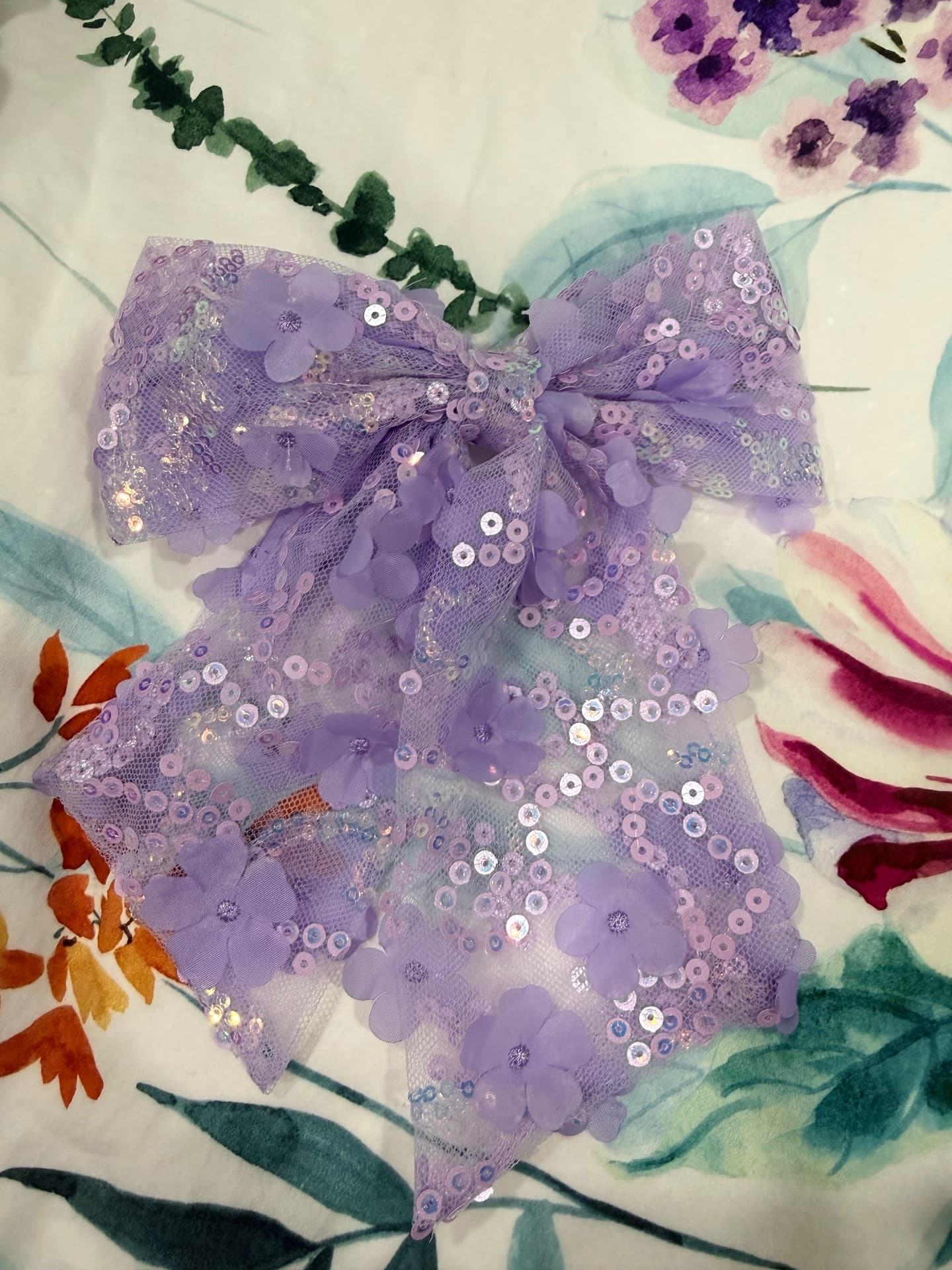 Lilac sequin bow clip — view 2