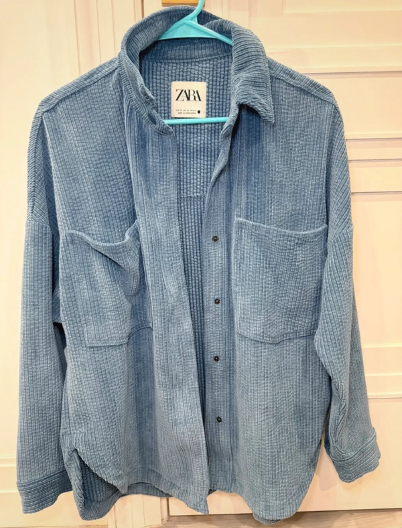 Zara Blue Textured Overshirt Buttin Up Shacket Size XS